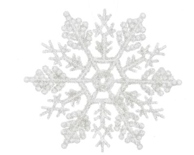 Sneeuwvlok plastic glitter 10 cm wit 12st - Decoris
