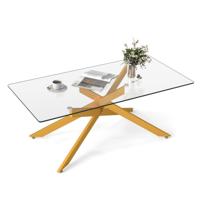 Salontafel Rechthoekige Salontafel met Gehard Glazen Blad en Metalen Buizenframe 120 x 60 x 45,5 cm