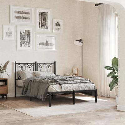 Bedframe met hoofdbord metaal zwart 120x200 cm