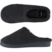 Heren instap slippers/pantoffels teddy wol antraciet maat 43-44