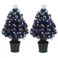 2x Fiber optic kerstboom/kunst kerstboom met knipperende verlichting en piek ster 60 cm - Kunstkerstboom - thumbnail