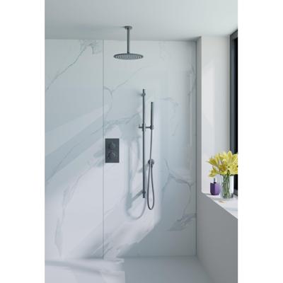 Fortifura Calvi Inbouw Regendoucheset - thermostatisch - plafondarm - glijstang - 25cm hoofddouche - staaf handdouche - gladde doucheslang - geborsteld Gunmetal PVD SW720558/SW720556/SW1159495/SW721165/SW767491/SW11