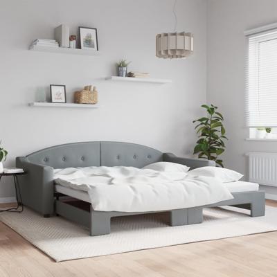 Slaapbank met onderschuifbed 100x200 cm stof lichtgrijs