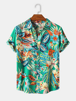 Katoen Linnen Botanisch Bloemen Afdrukken Revers Knus Linnen Shirt - thumbnail