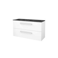 Basic-Line Start 46 Badkamermeubelset - 120 x 46 cm - Met Grepen - 2 Lades - Hardstenen Wastafel - 2 Kraangaten - Ice White