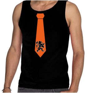 Zwart fan tanktop / hemdje Holland oranje leeuw stropdas EK/ WK voor heren 2XL  -