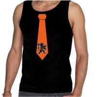 Zwart fan tanktop / hemdje Holland oranje leeuw stropdas EK/ WK voor heren 2XL  - - thumbnail