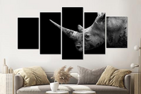 Karo-art Schilderij -Neushoorn in zwart/wit,  5 luik, 200x100cm, premium print