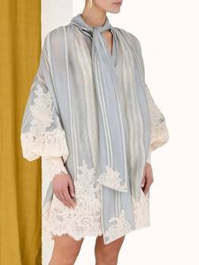 Lace Loose Striped Boho Dress With No