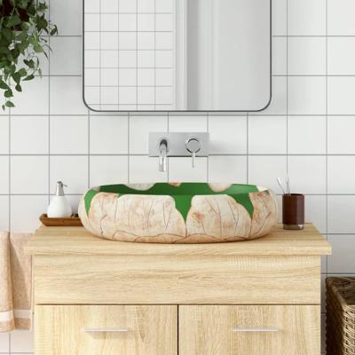 VidaXL Opzetwasbak ovaal 59x40x15 cm keramiek groen en bruin