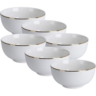 Kommetje/serveer schaaltje - 6x - wit met gouden rand - D14 x 7 cm - porselein - soepkommen