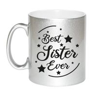 Zilveren Best Sister Ever cadeau koffiemok / theebeker 330 ml - thumbnail