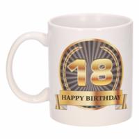 Leeftijd 18 jaar Koffiebeker - Mok - Luxe print in zwart/goud - Wit - verjaardag cadeau - 300 ml