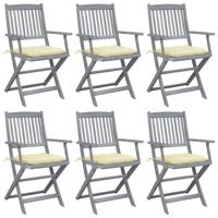 Tuinstoelen 6 st inklapbaar met kussens massief acaciahout