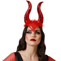 Halloween/horror verkleed diadeem/tiara - grote duivel hoorns - kunststof - dames/meisjes - thumbnail