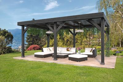 Overkapping Rijssen - Zwart 600x400cm incl. schroefpakket - Bouwpakket- Plat dak- - Tuindeco