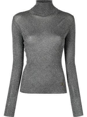 TWINSET pull en maille nervurée à paillettes - Gris