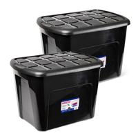 Plasticforte opberg kist met deksel - 2x - Box - 75 liter - 60 x 42 x 43cm - kunststof - transparant