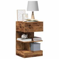 Nachtkastje 40x35x65 cm bewerkt hout oud houtkleurig