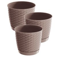 3x stuks ronde gevlochten plantenpotten/bloempotten kunststof dia 19 cm en hoogte 16.5 cm taupe