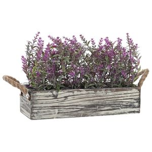 Lavendel bloemen kunstplant in houten bloempot - lila paarse bloemen - 30 x 12 x 21 cm