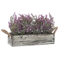 Lavendel bloemen kunstplant in houten bloempot - lila paarse bloemen - 30 x 12 x 21 cm