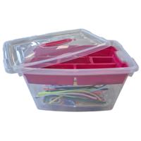 Hobby opbergbox - 22L - roze - 29 x 45 x 28 cm - met inlegtray - knutselspullen opbergen