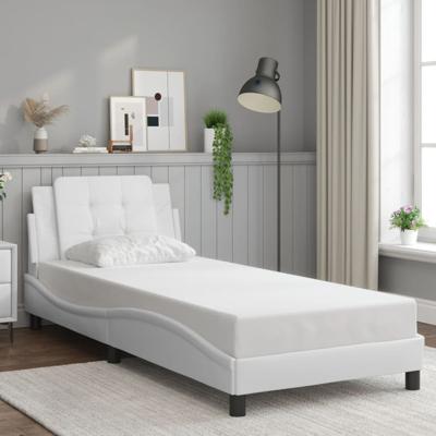 Bedframe met hoofdbord kunstleer wit 100x200 cm