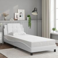 Bedframe met hoofdbord kunstleer wit 100x200 cm