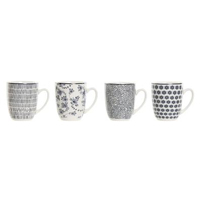 Set van 4 mokken Home ESPRIT Blauw Wit Porselein 340 ml