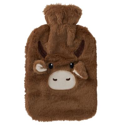Warmwaterkruik - koe - Bruin - 2L - pluche - met hoes - kruik