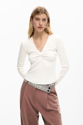 Geribbelde knoop t-shirt - WHITE - M Geribbelde knoop t-shirt - WHITE - M