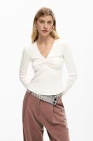 Geribbelde knoop t-shirt - WHITE - M