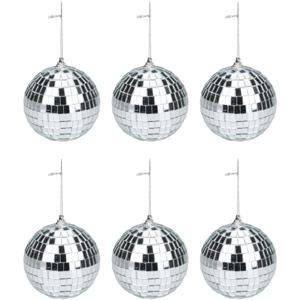 Disco kerstballen - 6x st - zilver - D6 cm - kunststof - discobol - spiegelbol - discobal