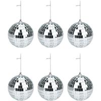 Disco kerstballen - 6x st - zilver - D6 cm - kunststof - discobol - spiegelbol - discobal