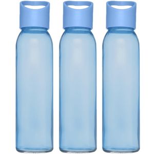 3x stuks glazen waterfles/drinkfles transparant blauw met schroefdop met handvat 500 ml