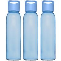 3x stuks glazen waterfles/drinkfles transparant blauw met schroefdop met handvat 500 ml - thumbnail