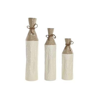 Set van 3 Vazen Home ESPRIT Wit Gouden Metaal 14 x 14 x 67 cm (3 Onderdelen)