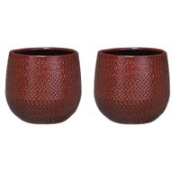 Set van 3x stuks bloempotten bordeaux rood ribbels keramiek voor kamerplant H12 x D14 cm - thumbnail