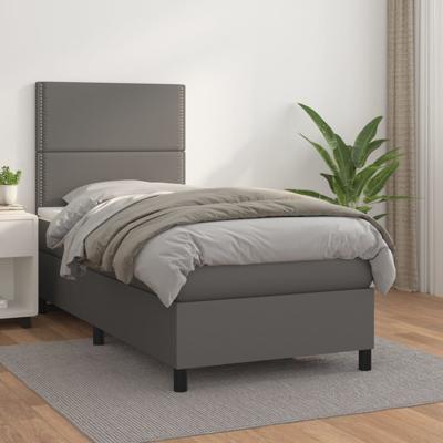Boxspring met matras kunstleer grijs 90x190 cm