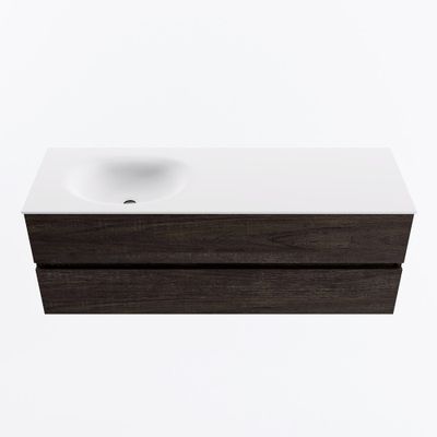 MONDIAZ VICA 140cm badmeubel onderkast Dark Brown 2 lades. Wastafel MOON links zonder kraangat, kleur Talc.