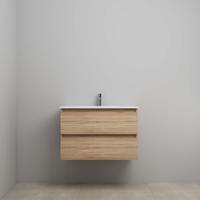 On-Line Onderkast - 80 cm - Voorgemonteerd - Porseleinen Wastafel - 1 Kraangat - Eiken