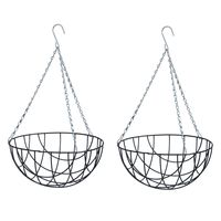 2x stuks hanging basket / plantenbak donkergrijs met ketting 16 x 30 x 30 cm - metaaldraad - hangend