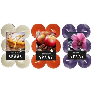 Candles by Spaas geurkaarsen - 36x stuks in 3 geuren - Maxi theelichtjes van 4.5 branduren