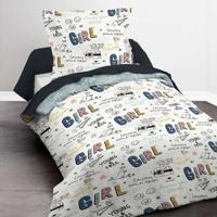 TODAY Kids First 1.11 Kinderbedset - 1 persoon - Dekbedovertrek 140 x 200 en 1 kussensloop 63 x 63 - Witte print