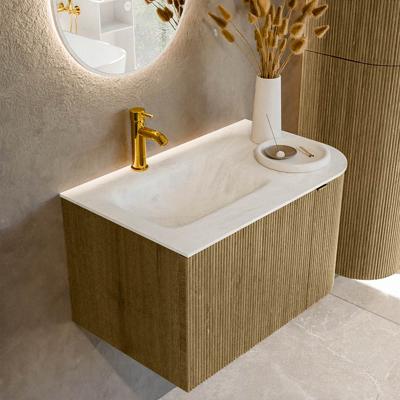 Badmeubel Mondiaz Kurve-Dlux | 75 cm cm | Meubelkleur Dusk | Wastafelkleur Opalo | Solid surface | Wasbak links zijde spoelbak | 1 kraangat