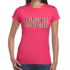 Haute couture slangen print tekst t-shirt roze dames