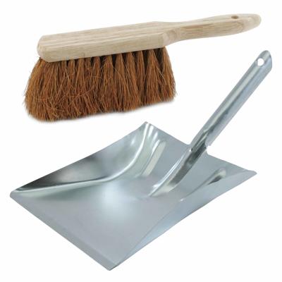 Sorex stoffer en blik set - blik 37 x 24 in zilver - verzinkt metaal - en kokosvezel veger