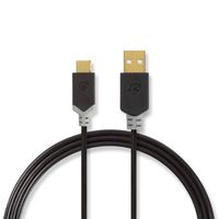 USB-Kabel | USB 2.0 | USB-A Male | USB-C Male | 480 Mbps | Verguld | 2.00 m | Rond | PVC | Antraciet