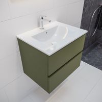 Mondiaz Vica Denia badmeubel groen mat 60 cm 2 lades keramiek enkele spoelbak midden 1 kraangat